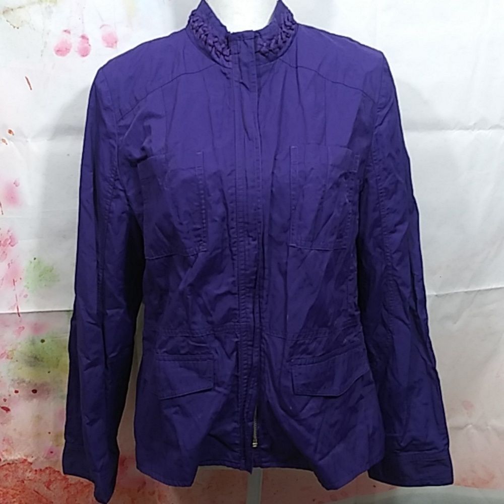 Chico's Purple Braided Collar Zip Up 2 Pocket Blazer